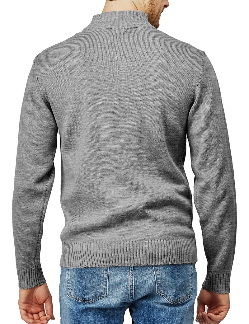 H2H Men's Slim Fit Color Contrast 1/4 Zip Mock Neck Knit Sweater Gray US L/Asia XL (KMOSWL021) - Image 4